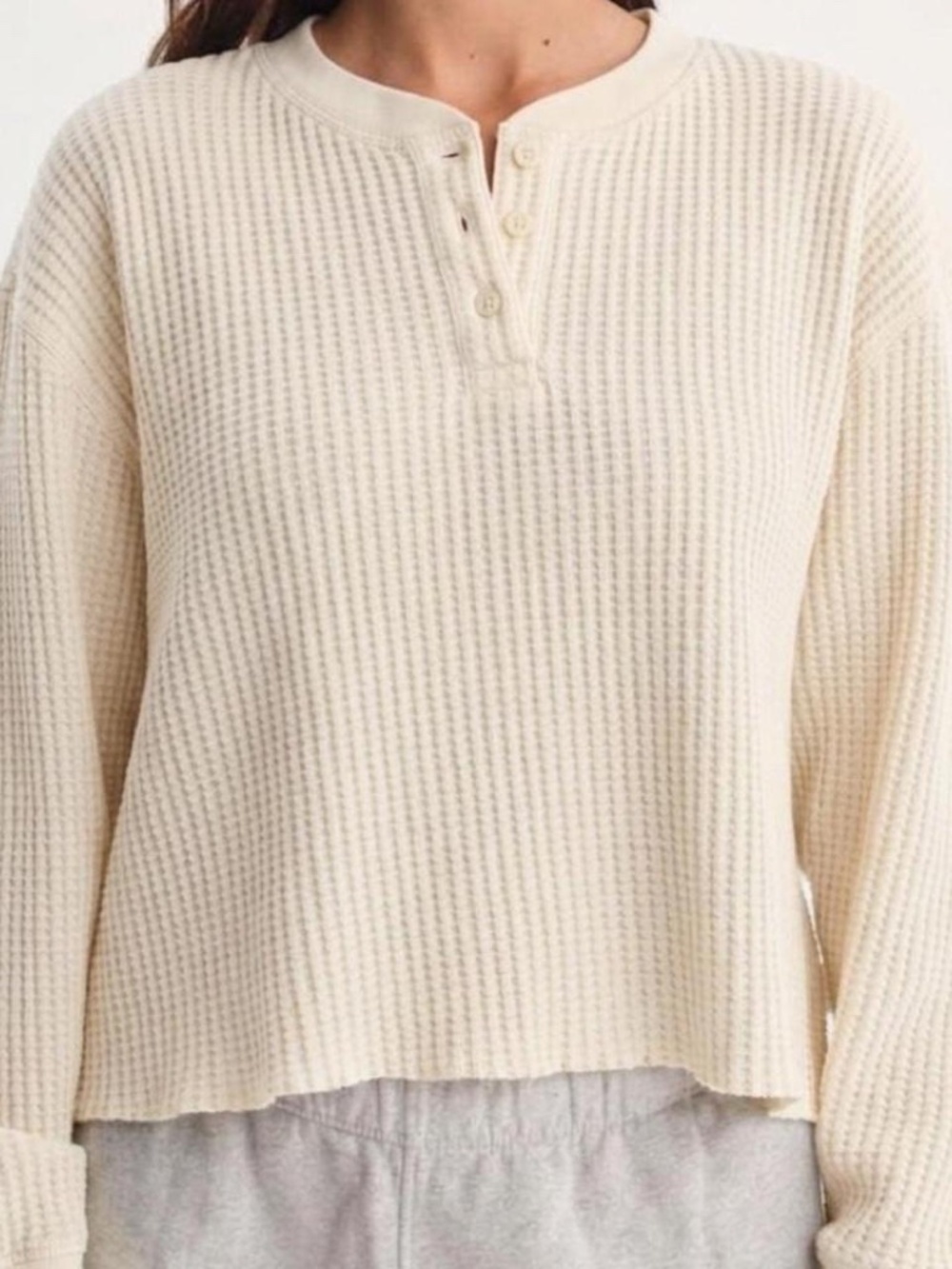 Mate the label Organic Waffle Cropped Henley Bone $138 retail